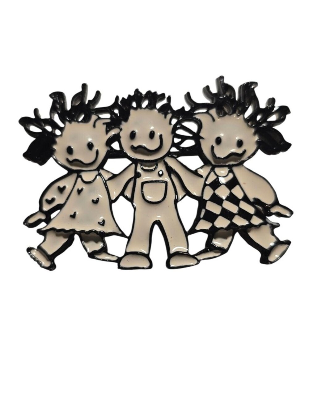 R. Steinmetz & Sons "Raggedy Ann" Tripplets Minimalist Black White Brooch - Picture 1 of 4